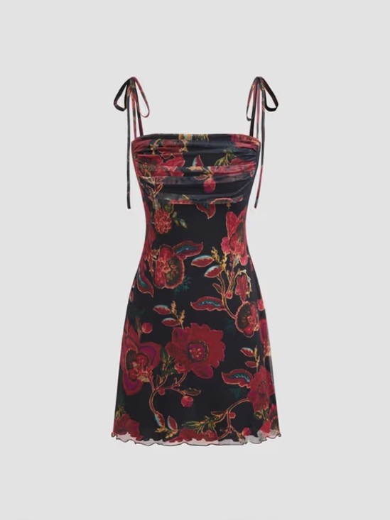 Cider Dresses & Skirts - Cider Black Mini Dress with Red Floral Print